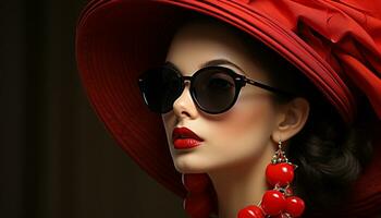 Beautiful fashion model with sunglasses exudes elegance and sensuality generated by AI photo