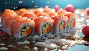 Freshness and cultures on a plate, seafood delights for lunch generated by AI photo