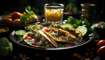 Freshness and spice on a plate, a gourmet Mexican meal generated by AI photo