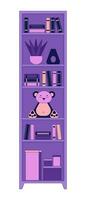 Bookcase tower for kids bedroom 2D linear cartoon object. Child bookshelves furniture isolated line vector element white background. Children bookshelf. Toy storage rack color flat spot illustration