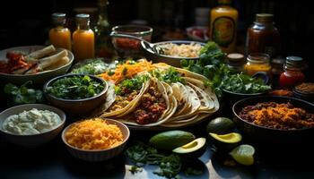 frescura y especia en un mexicano comida, guacamole en un taco generado por ai foto