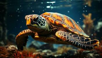 un hermosa mar Tortuga nadando en el submarino paraíso generado por ai foto