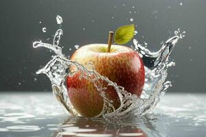 Water splash on apple fruit. AI Generative Pro Photo