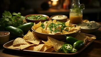 Freshness and spice in a bowl of guacamole, cilantro, and jalapeno generated by AI photo