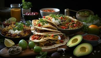 frescura y sabor en un hecho en casa mexicano gastrónomo guacamole taco generado por ai foto