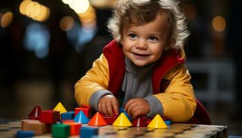 linda niños jugando, sonriente, alegre, mirando a cámara, teniendo divertido generado por ai foto