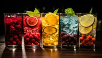 Refreshing summer cocktail with raspberry, lemon, lime, and mint leaf generated by AI photo