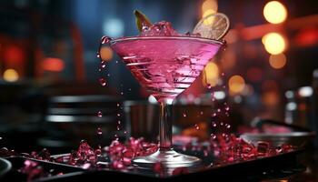 Club nocturno iluminado bar mostrador sirve refrescante cócteles para un celebracion generado por ai foto
