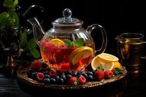 fruit tea in a glass teapot AI generated photo