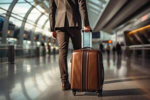 A business traveler boarding at an airport gate photo