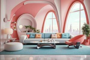 living room in trendy futurism style. AI Generative Pro Photo