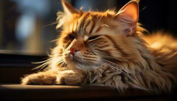 Cute kitten with fluffy fur, sitting and looking at camera generated by AI photo