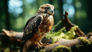 Majestic hawk perching on a branch, its beak in focus generated by AI photo