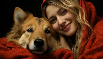 un lindo, sonriente perro retrato amistad, felicidad, y amor generado por ai foto