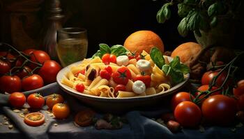 Freshness on the table healthy, gourmet, vegetarian food, Italian culture generated by AI photo