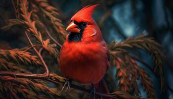 un vibrante pájaro encaramado en un rama en un tropical bosque generado por ai foto