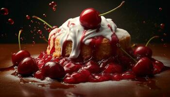 Freshness and sweetness on a plate, a berry gourmet indulgence generated by AI photo