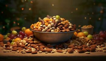Almond, walnut, hazelnut, cashew, pecan a gourmet nut bowl generated by AI photo