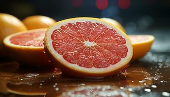 Freshness and vibrant colors of citrus fruits on a rustic table generated by AI photo