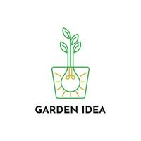 Light bulb lamp with leaf and pot for creative garden plant innovation idea logo design concept vector