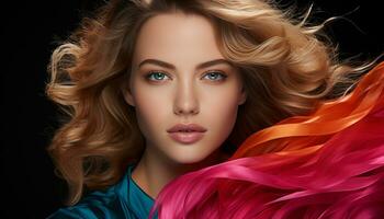 A beautiful fashion model with long blond hair and elegance generated by AI photo