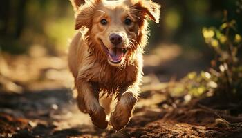 A cute puppy running in the sunlight, full of joy generated by AI photo