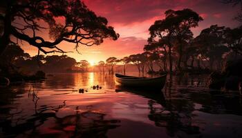 Tranquil scene sunset reflects on water, nature beauty in twilight generated by AI photo