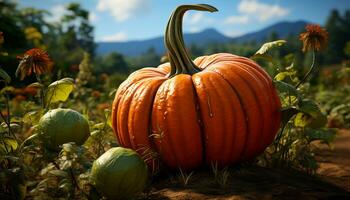 Autumn harvest pumpkin, gourd, and squash adorn nature bounty generated by AI photo
