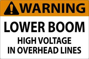Electrical Safety Sign Warning - Lower Boom High Voltage In Overhead Lines vector