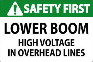 Electrical Safety Sign Danger - Lower Boom High Voltage In Overhead Lines vector