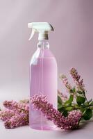 Plastic All - purpose Cleaner with floral background AI generated photo