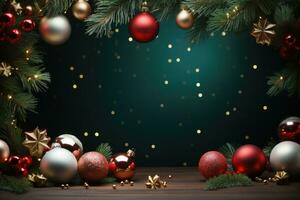 Merry Christmas sign banner frame with empty space and festive decoration AI generated photo