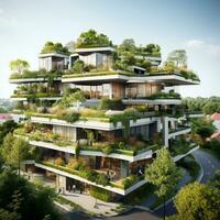 Modern Building with green residential Roof balcony and district photo