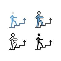 personal desarrollo de formación concepto. hombre caminando hacia, sube arriba el escalera para carrera escalera. carrera crecimiento aumentar. desarrollo icono. vector ilustración diseño en blanco antecedentes eps10