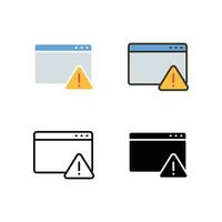 Exclamation symbol in window screen for error or maintenance application sign. web browser trouble with Security Shield. Alert, app warning icon. Vector illustration design on white background. EPS10