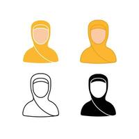 Women wearing hijab or Veil. Girl with Islamic hijab Silhouette. Muslimah fashion head scarf for Logo, app, web. Muslim Woman Avatar Icon. Vector illustration. Design on white background. EPS10