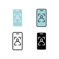 Face scanner and Facial authentication for face lock security in smartphones. Face Scanning biometric technology. Face recognition icon. Vector illustration. Design on white background. EPS10