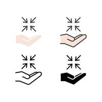 Hand and focus symbol with four arrows combinations inside for target, Opportunity Detection for business marketing strategy. Objective icon. Vector illustration. Design on white background. EPS10