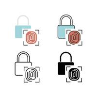 Identification of data protection, thumbprint scan. Cyber security identity verification system, fingerprint padlock. Fingerprint security icon. Vector illustration. Design on white background. EPS10