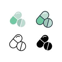 Pill and capsule for medical drug, vitamin, supplement of healthcare and pharmacy concept. Herbal drug. Medicine icon. Vector illustration. Design on white background. EPS10