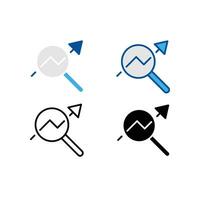 Magnifying glass with arrow up, loop with arrow in increase graph for analysis business goal target. Growth marketing search icon. Business plan. Vector illustration. Design on white background EPS10