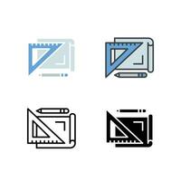 Ruler, canvas, Paper, and pencil for Drawing design Or sketch Project equipment. Engineering, architect draft for App, website.Architecture icon. Vector illustration design on white background. EPS10