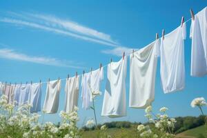 white Clothes on a clothesline AI generated photo