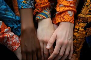 AI Generative diverse people holding hands photo