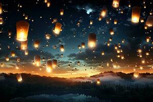lanterns in the night sky photo