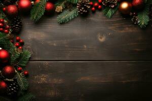 Merry Christmas sign banner frame with empty space and festive decoration AI generated photo