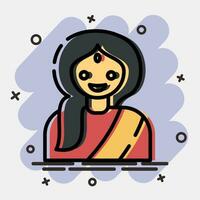 icono indio muchacha. diwali celebracion elementos. íconos en cómic estilo. bueno para huellas dactilares, carteles, logo, decoración, infografía, etc. vector