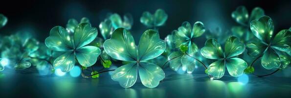 Pattern of four leaf clovers banner AI generated photo