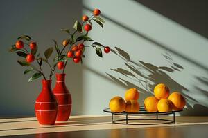 AI Generative vases and fruits with shadow photo