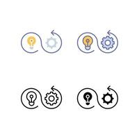 Implementation icon. Light bulb, lamp, gear, arrow. Planning strategy, solution. Creative solution. Vector illustration design.